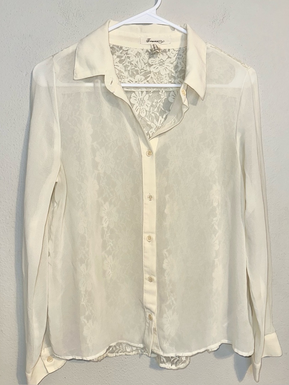 Forever 21 Cream Lace Back Button Down Blouse